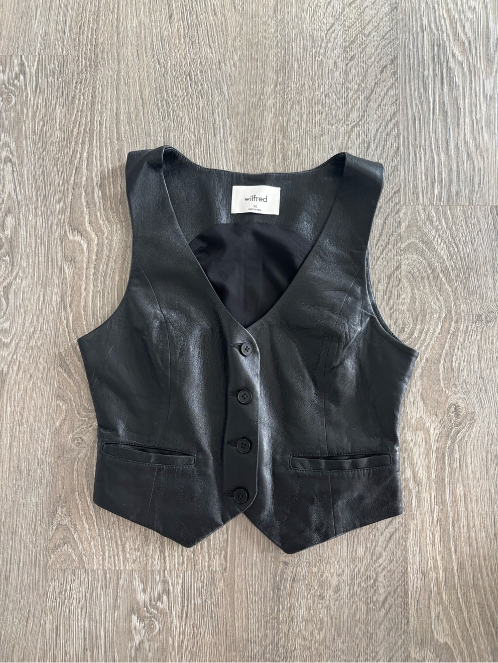 Wilfred Black Leather Button-Front Vest